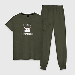 Женская пижама I hate monday текст с котом