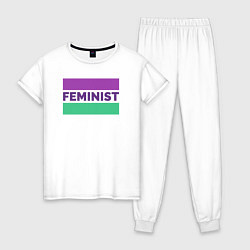 Пижама хлопковая женская Феминист, цвет: белый