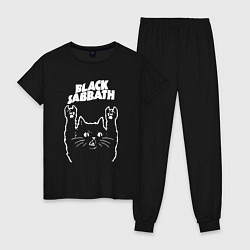 Пижама хлопковая женская Black Sabbath Рок кот, цвет: черный