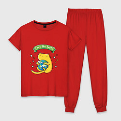 Пижама хлопковая женская Любвеобильный Котик, цвет: красный