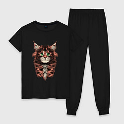 Пижама хлопковая женская Котёнок мейн-кун, цвет: черный