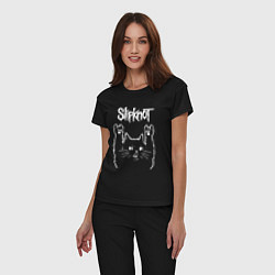 Пижама хлопковая женская Slipknot, Слипкнот Рок кот, цвет: черный — фото 2