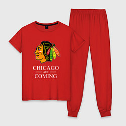 Пижама хлопковая женская Chicago are coming, Чикаго Блэкхокс, Chicago Black, цвет: красный