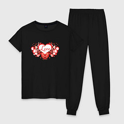 Пижама хлопковая женская Любовное Сердце Love, цвет: черный
