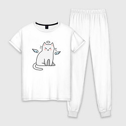 Пижама хлопковая женская КОТИК АНГЕЛ CAT ANGEL, цвет: белый