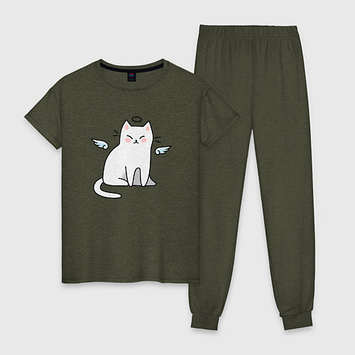 Женская пижама КОТИК АНГЕЛ CAT ANGEL / Меланж-хаки – фото 1