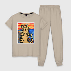 Женская пижама Орущий кот пародия на Крик Мунка