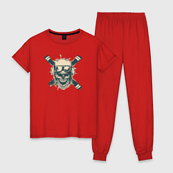 Пижама хлопковая женская Череп на винтах, цвет: красный
