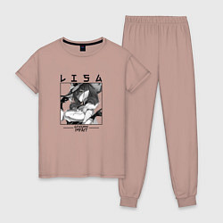 Пижама хлопковая женская Лиза Lisa, Genshin Impact, цвет: пыльно-розовый
