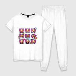 Пижама хлопковая женская Значки на Сенди Пины Бравл Старс, цвет: белый