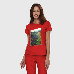 Пижама хлопковая женская Тропа с цветами к морю, цвет: красный — фото 2
