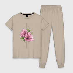 Женская пижама Акварельный розовой цветок