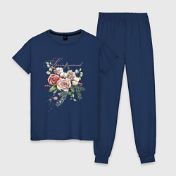 Пижама хлопковая женская Spring mood Flower, цвет: тёмно-синий
