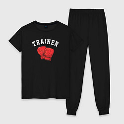 Пижама хлопковая женская Тренер по боксу, цвет: черный