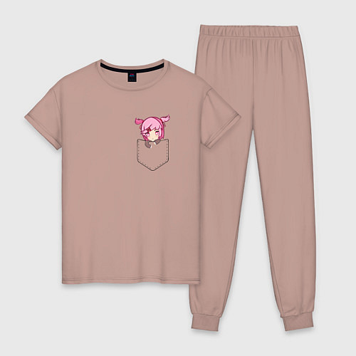 Женская пижама Anime тян с розовыми волосами в кармане / Пыльно-розовый – фото 1