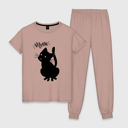 Пижама хлопковая женская Кошка Луна Meow, цвет: пыльно-розовый