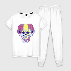 Пижама хлопковая женская Психоделический череп, цвет: белый