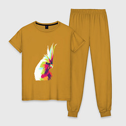 Пижама хлопковая женская Цветной попугай Colors parrot, цвет: горчичный