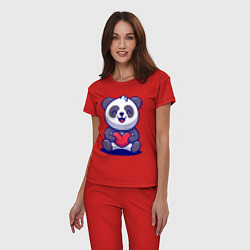 Пижама хлопковая женская Панда с сердцем!, цвет: красный — фото 2