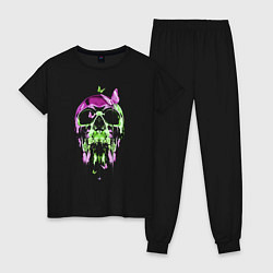 Пижама хлопковая женская Skull & Butterfly Neon, цвет: черный