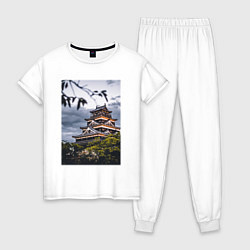 Пижама хлопковая женская Старинный Замок В Японии, цвет: белый