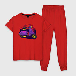 Пижама хлопковая женская Фиолетовый мопед, цвет: красный
