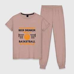 Пижама хлопковая женская Basketball & Beer, цвет: пыльно-розовый