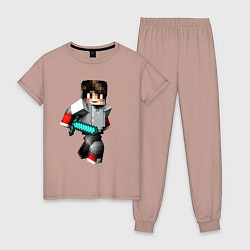 Пижама хлопковая женская Minecraft Warrior Hero, цвет: пыльно-розовый