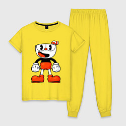 Пижама хлопковая женская Cuphead красная чашечка, цвет: желтый