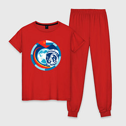Пижама хлопковая женская Первый Космонавт Юрий Гагарин 1, цвет: красный