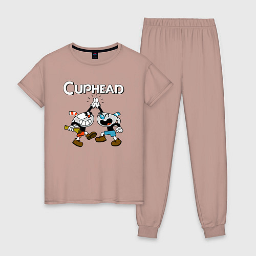 Женская пижама Cuphead веселые чашечки / Пыльно-розовый – фото 1