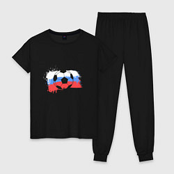 Пижама хлопковая женская Футбол - Россия, цвет: черный