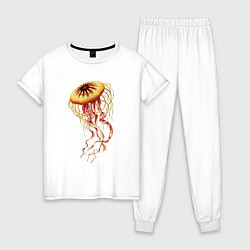 Пижама хлопковая женская Морская медуза, цвет: белый