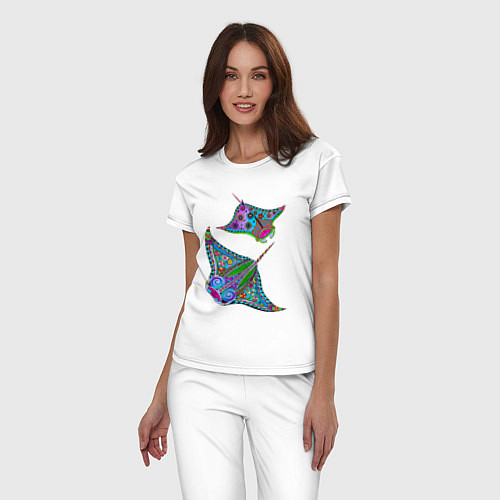 Женская пижама Скаты с психоделической раскраской / Белый – фото 3