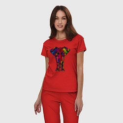 Пижама хлопковая женская Психоделически раскрашенный слон, цвет: красный — фото 2
