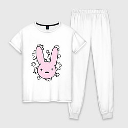 Пижама хлопковая женская Bad Bunny Floral Bunny, цвет: белый