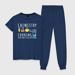 Пижама хлопковая женская Химия похожа на кулинарию, цвет: тёмно-синий