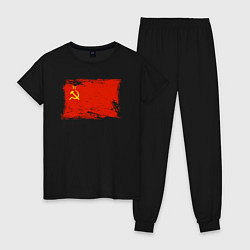Пижама хлопковая женская Рваный флаг СССР, цвет: черный