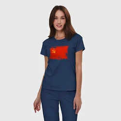 Пижама хлопковая женская Рваный флаг СССР, цвет: тёмно-синий — фото 2