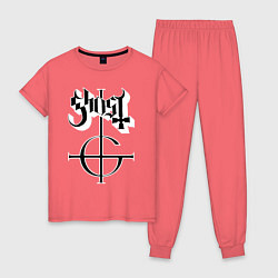 Пижама хлопковая женская Ghost logo, цвет: коралловый