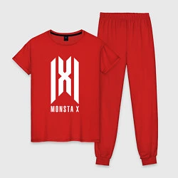 Пижама хлопковая женская Monsta x logo, цвет: красный