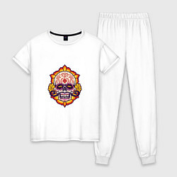 Пижама хлопковая женская Poker Skull, цвет: белый