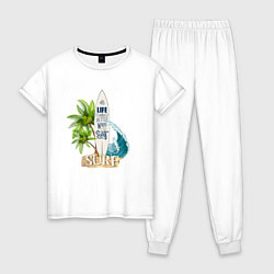 Пижама хлопковая женская Life better when Surf - серфинг, цвет: белый