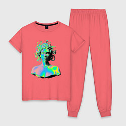 Пижама хлопковая женская Gorgon Medusa Vaporwave Neon, цвет: коралловый
