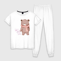 Пижама хлопковая женская Милый Медвежонок И Крольчонок, цвет: белый