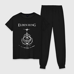 Пижама хлопковая женская КОЛЬЦА ЭЛДЕНА БЕЛЫЕ ELDEN RING, цвет: черный