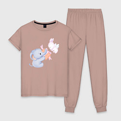 Женская пижама Милый Слонёнок С Подарком и Крольчонок