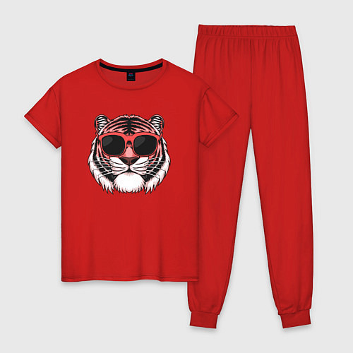 Женская пижама Модный тигр в очках / Красный – фото 1