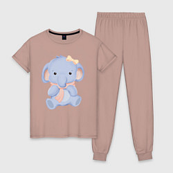 Пижама хлопковая женская Милый Слонёнок С Шарфом, цвет: пыльно-розовый