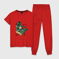Пижама хлопковая женская Космонавт Диджей Astronaut DJ, цвет: красный